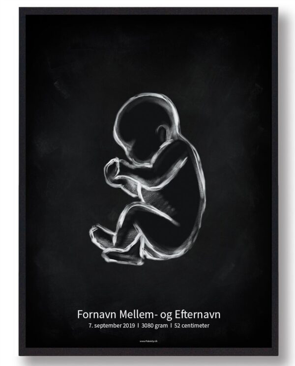 1:1 Fødselsplakat - blackboard (Størrelse: L - 50x70cm (B2))