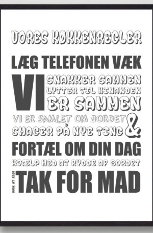 Vores køkkenregler (Hvid) - plakat (Størrelse: S - 21x29