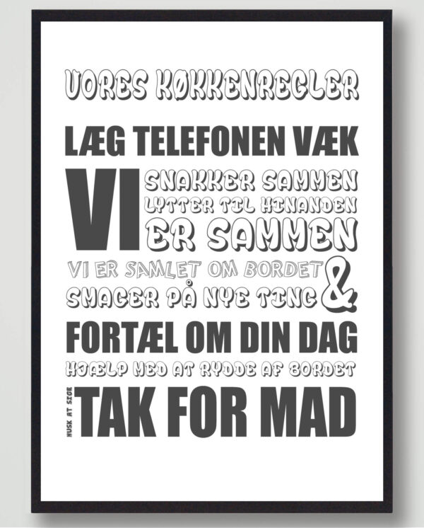 Vores køkkenregler (Hvid) - plakat (Størrelse: S - 21x29