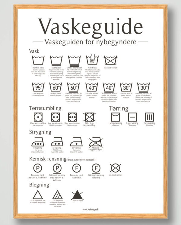 Vaskeguide plakat - Hvid (Størrelse: S - 21x29