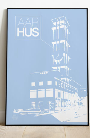 Aarhus-plakat med Rådhustårnet - stor (blå)