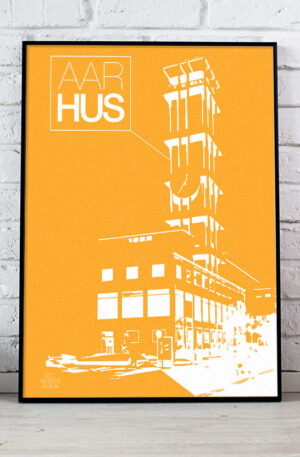 Aarhus-plakat med Rådhustårnet - stor (gul)