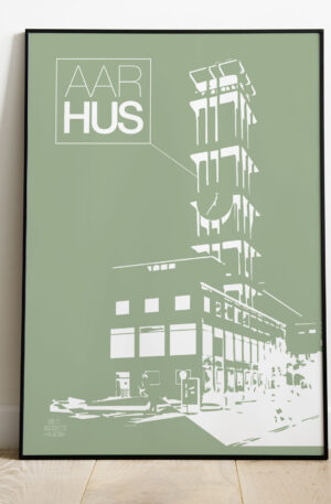 Aarhus-plakat med Rådhustårnet - stor (grøn)