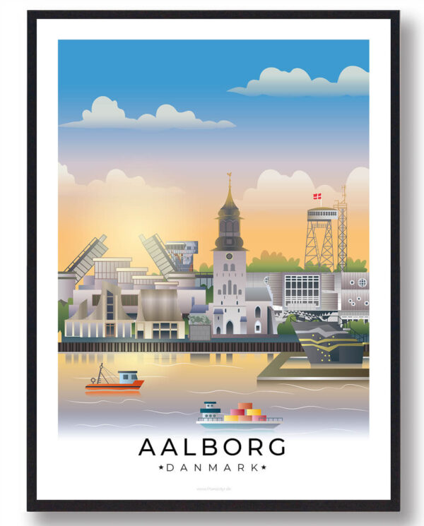 Aalborg plakat med hvid kant (Størrelse: L - 50x70cm (B2))