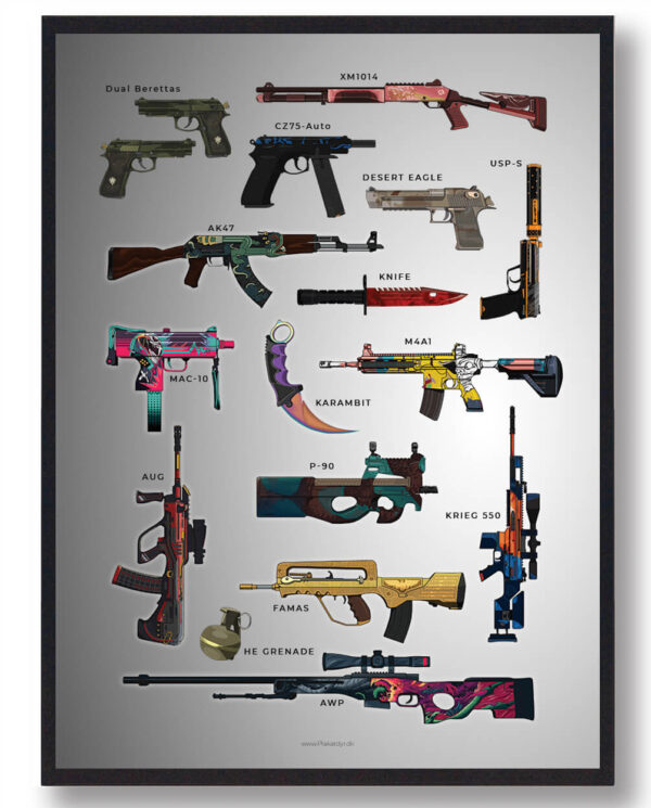 CSGO Weapons - gamerplakater (Størrelse: L - 50x70cm (B2))