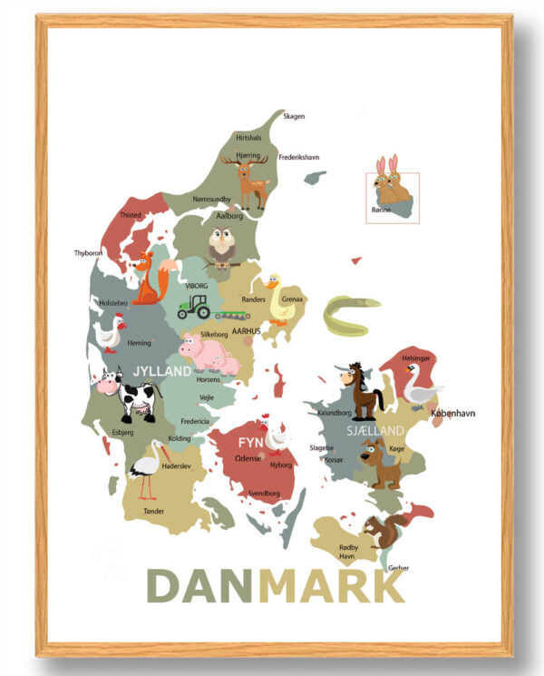 Danmarkskort til børn - plakat (Størrelse: L - 50x70cm (B2))