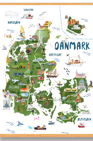 Danmarkskort - håndtegnet plakat (Størrelse: L - 50x70cm (B2))