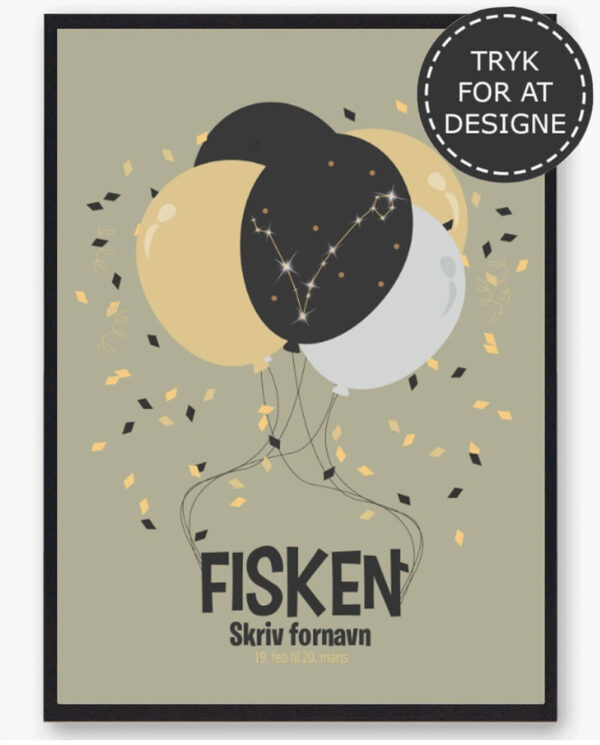 Stjernetegn fisken - personlig plakat (Størrelse: S - 21x29