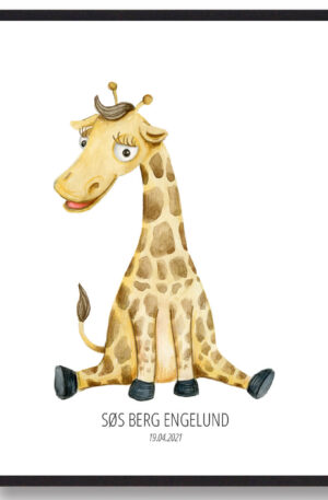 Giraf - navneplakat (Størrelse: L - 50x70cm (B2))