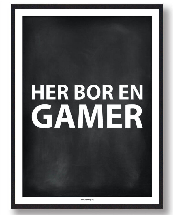 Her bor en gamer - gamerplakat (sort PC) (Størrelse: L - 50x70cm (B2))