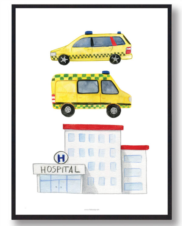 Hospital - håndtegnet plakat (Størrelse: S - 21x29