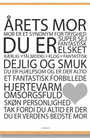 Årets mor plakat - hvid (Størrelse: S - 21x29