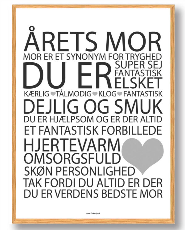 Årets mor plakat - hvid (Størrelse: S - 21x29