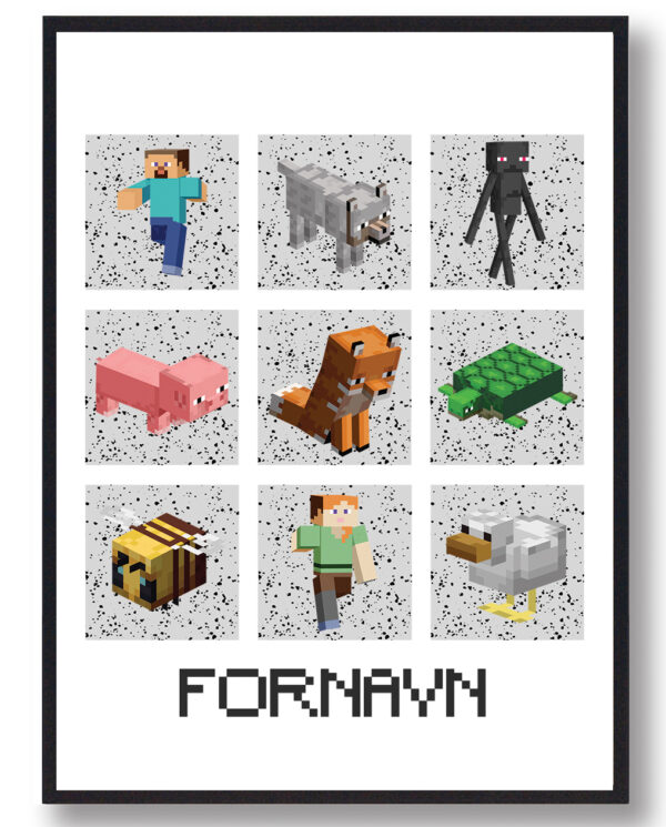 Minecraft gamerplakater med navn (grå) (Størrelse: L - 50x70cm (B2))