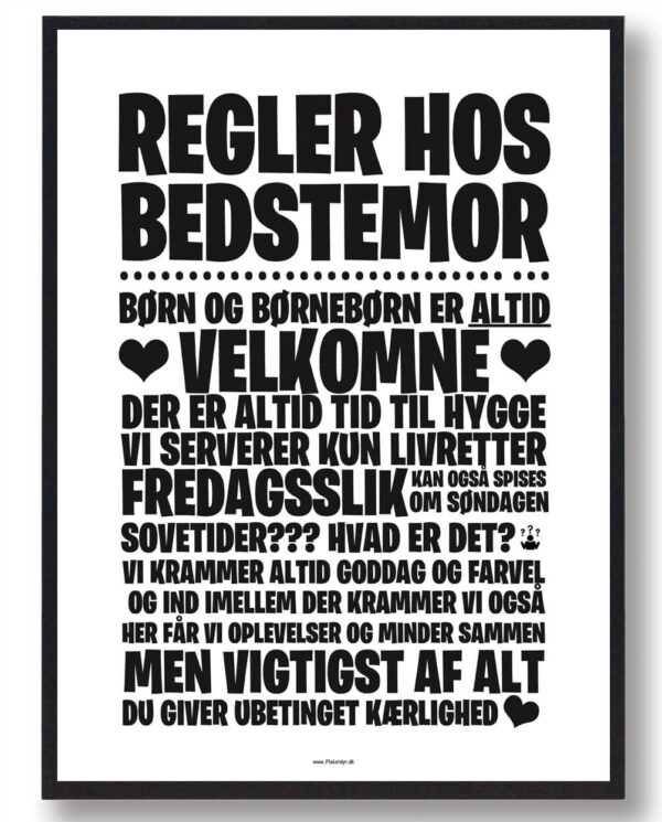 Regler hos Bedstemor - plakat (Størrelse: S - 21x29