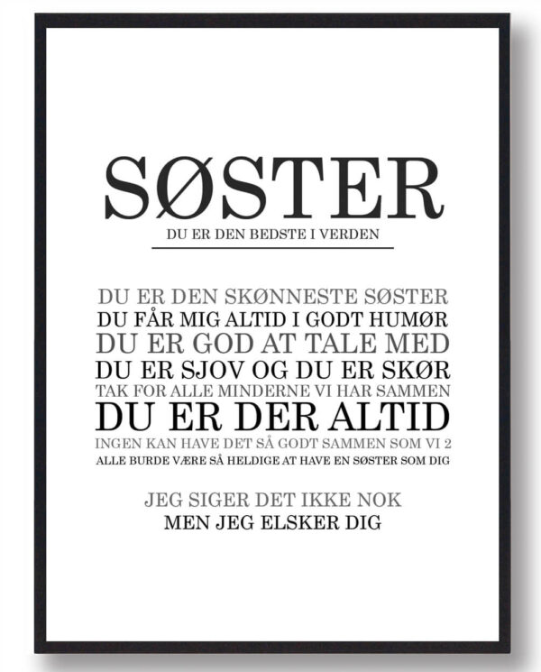 Søster - du er den bedste...  plakat (Størrelse: S - 21x29