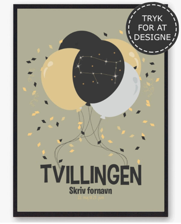 Stjernetegn tvillingen - personlig plakat (Størrelse: S - 21x29