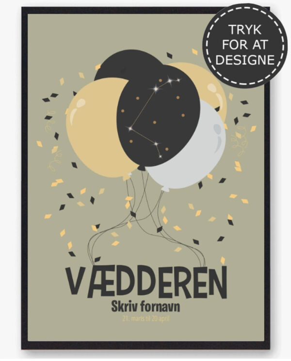 Stjernetegn vædderen - personlig plakat (Størrelse: S - 21x29