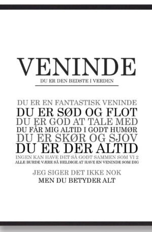 Veninde - du er den bedste...  plakat (Størrelse: S - 21x29