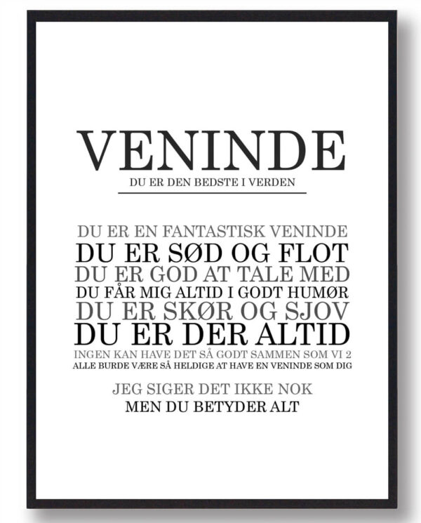 Veninde - du er den bedste...  plakat (Størrelse: S - 21x29