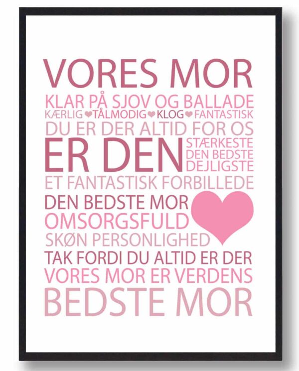 Vores mor plakat - lyserød (Størrelse: S - 21x29