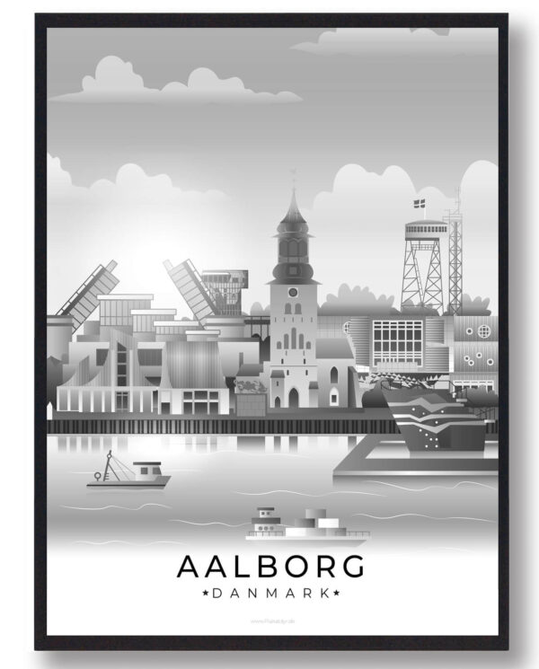 Aalborg plakat - sort (Størrelse: L - 50x70cm (B2))