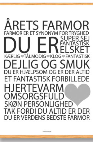 Årets farmor plakat - hvid (Størrelse: S - 21x29