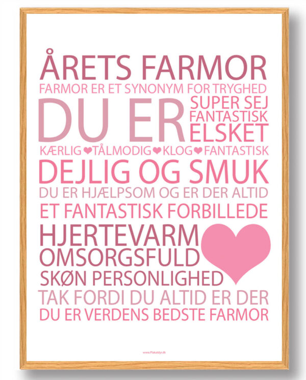 Årets farmor plakat - lyserød (Størrelse: S - 21x29