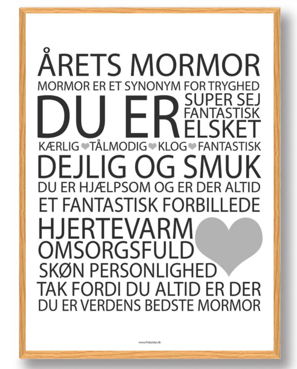 Årets mormor plakat - hvid (Størrelse: S - 21x29