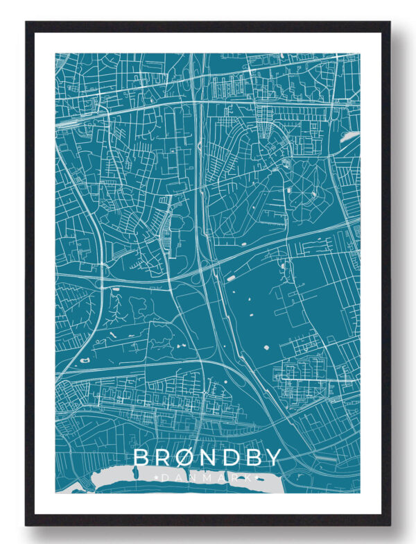 Brøndby plakat - blå (Størrelse: L - 50x70cm (B2))