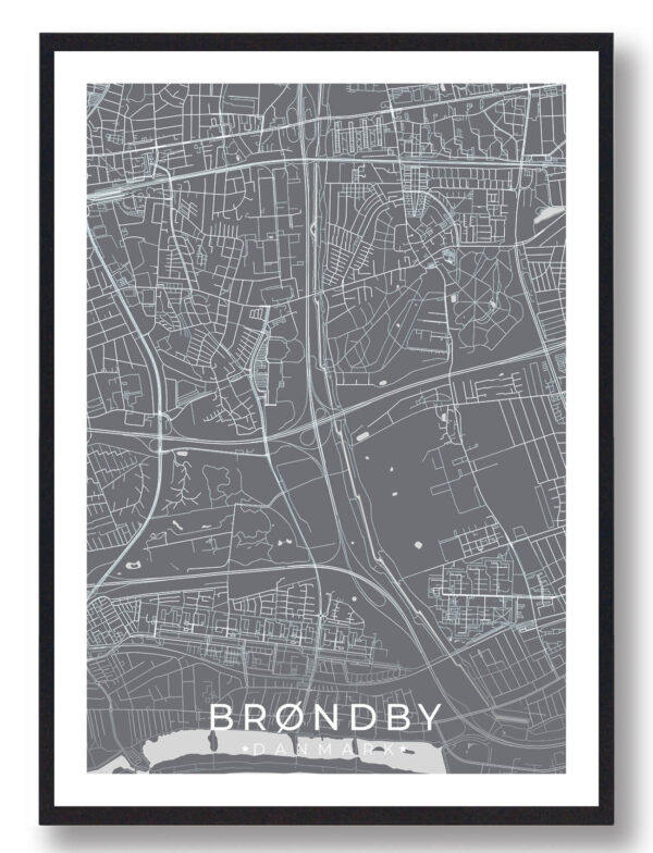 Brøndby plakat - grå (Størrelse: L - 50x70cm (B2))