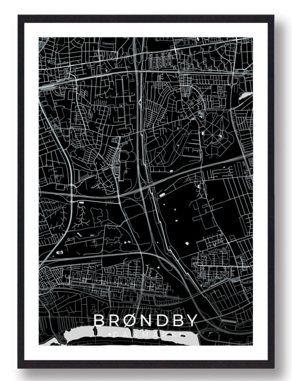 Brøndby plakat - sort (Størrelse: L - 50x70cm (B2))