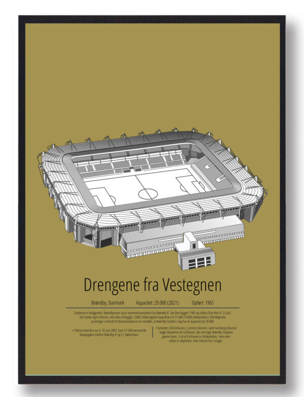 Brøndby stadion plakat - gul (Størrelse: S - 21x29