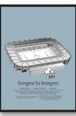 Brøndby stadion plakat - lyseblå (Størrelse: S - 21x29