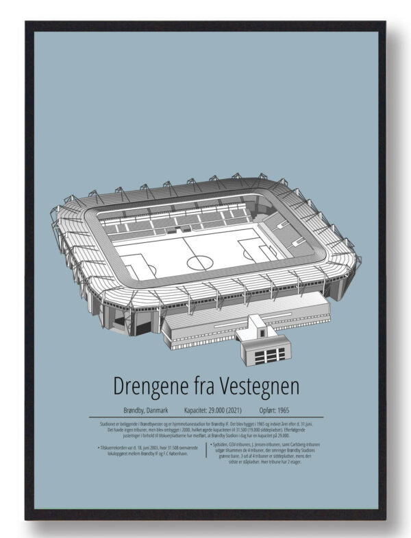 Brøndby stadion plakat - lyseblå (Størrelse: S - 21x29