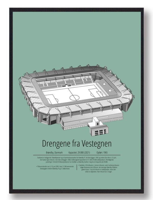 Brøndby stadion plakat - mintgrønt (Størrelse: S - 21x29