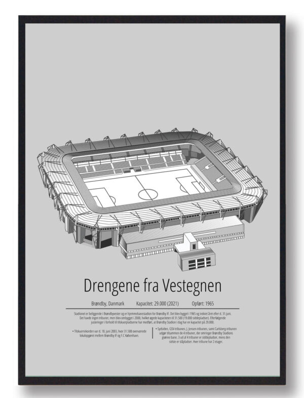 Brøndby stadion plakat - grå (Størrelse: S - 21x29