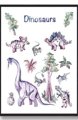 Dinosaurplakat håndtegnet (Størrelse: L - 50x70cm (B2))