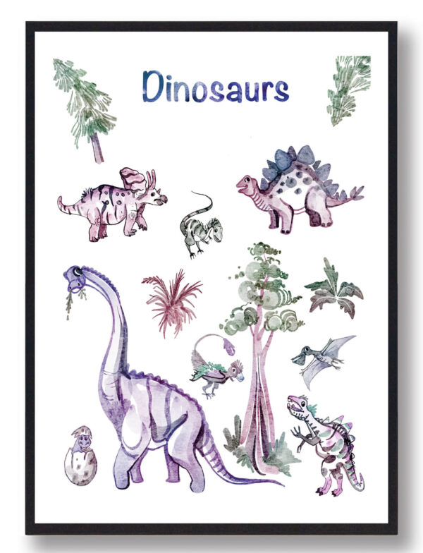 Dinosaurplakat håndtegnet (Størrelse: L - 50x70cm (B2))