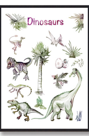 Dinosaurplakat - håndtegnet (Størrelse: L - 50x70cm (B2))