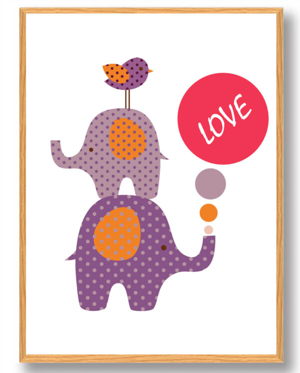 Elefanter LOVE - plakat (Størrelse: S - 21x29