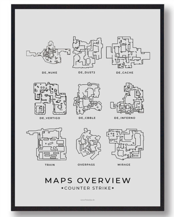 Maps overview - CS gamerplakater (Størrelse: L - 50x70cm (B2))