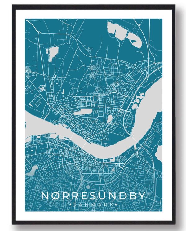 Nørresundby plakat - blå (Størrelse: L - 50x70cm (B2))