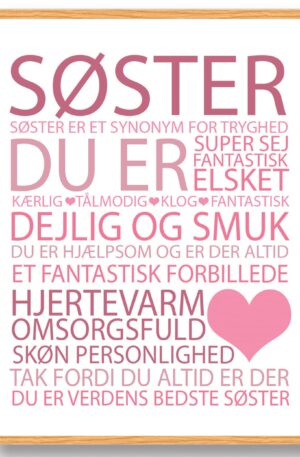 Årets Søster plakat - lyserød (Størrelse: S - 21x29