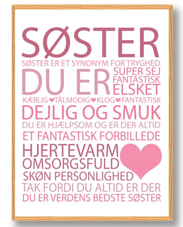 Årets Søster plakat - lyserød (Størrelse: S - 21x29