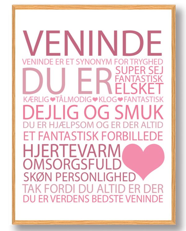Årets Veninde plakat - lyserød (Størrelse: S - 21x29