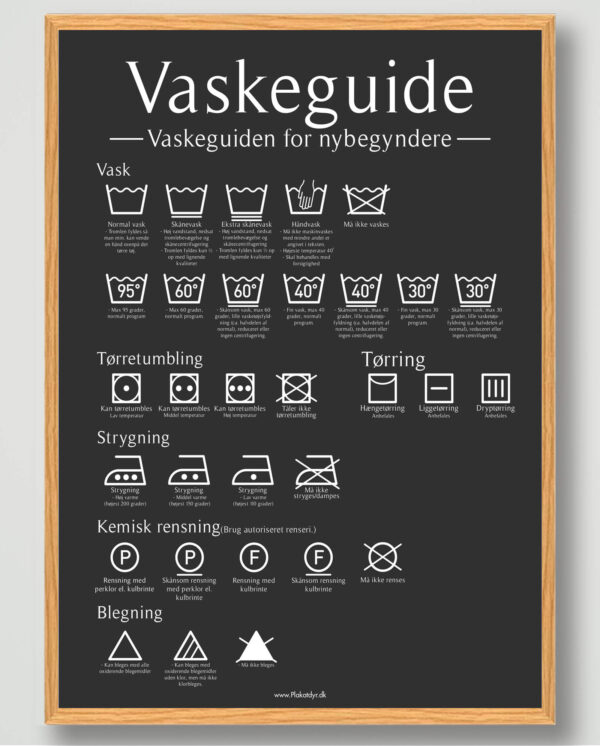 Vaskeguide plakat - Sort (Størrelse: S - 21x29