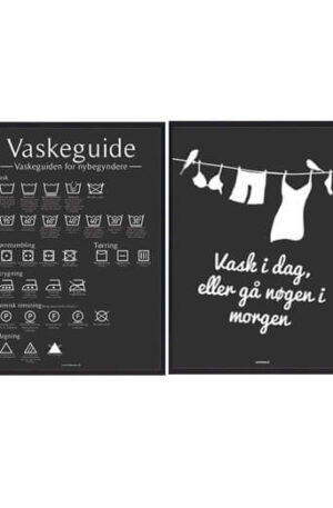 Vaskeguide og 'Vask i dag' (sort) - plakatsæt (Størrelse: S - 21x29