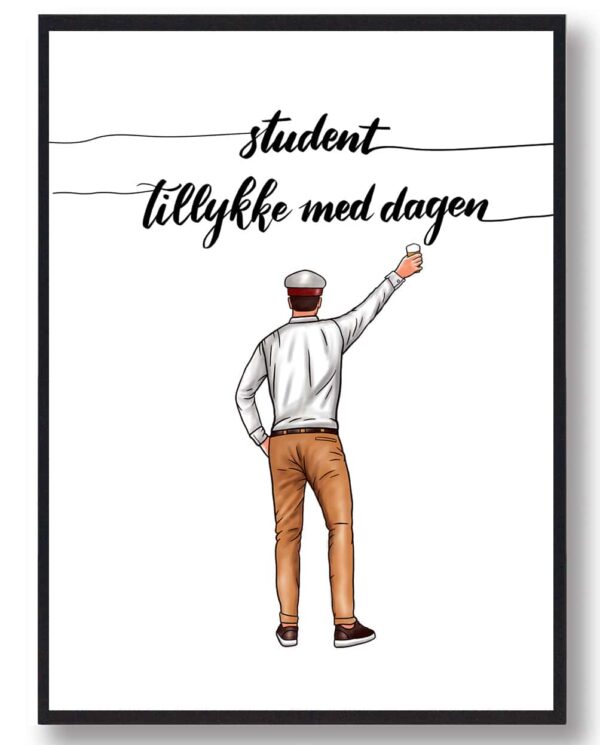 Tillykke med dagen - studenterplakat (mørkt hår) (Størrelse: L - 50x70cm (B2))